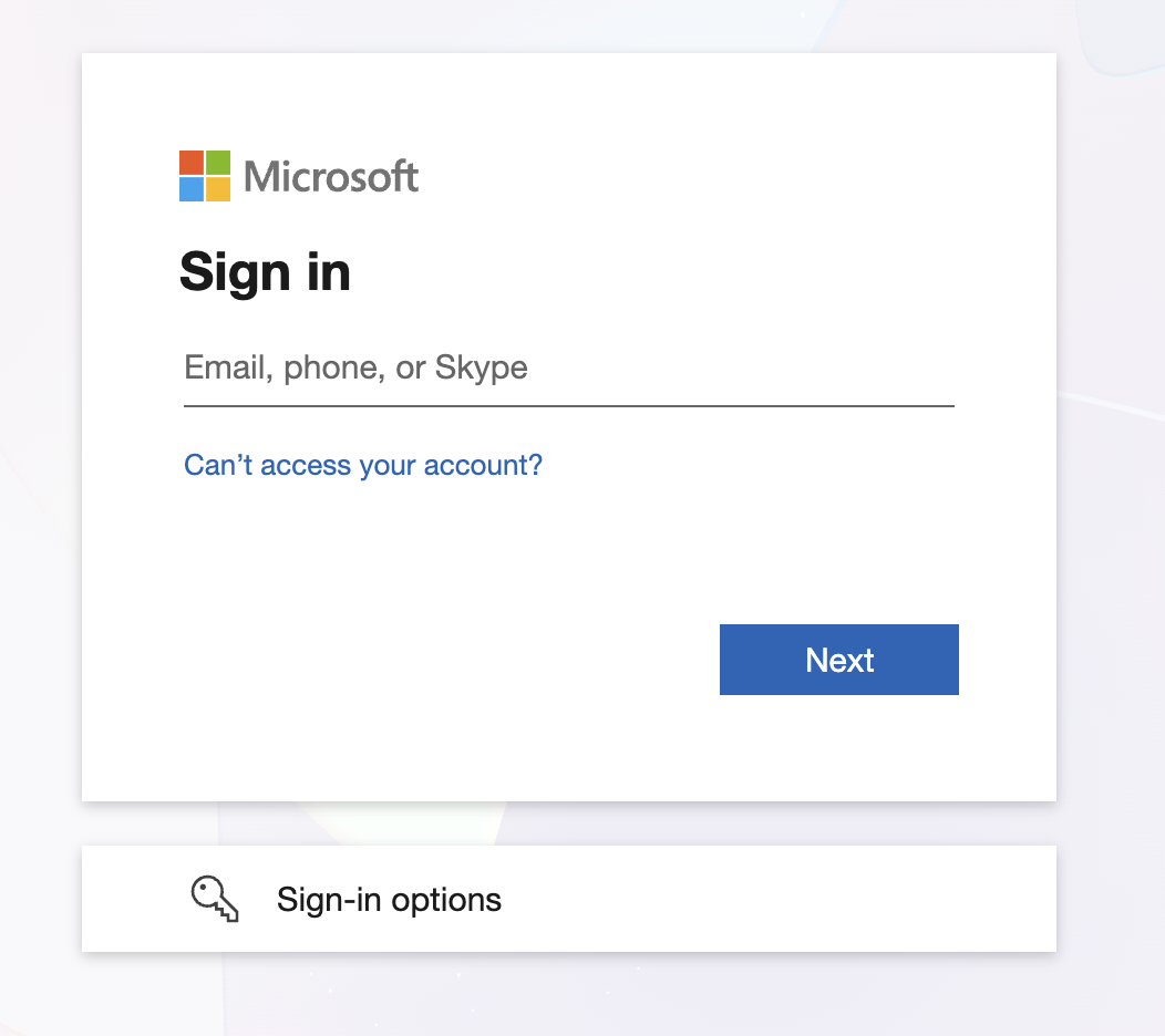Microsoft Single Sign On Login Page Screenshot